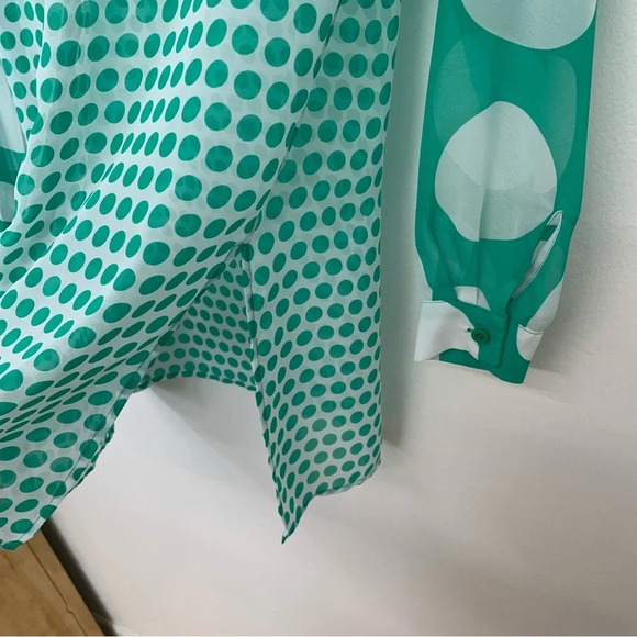 Susan Graver Blouse Woman XS Kelly Green Polka Dot Semi Sheer Long Sleeve Tunic - Picture 3 of 10